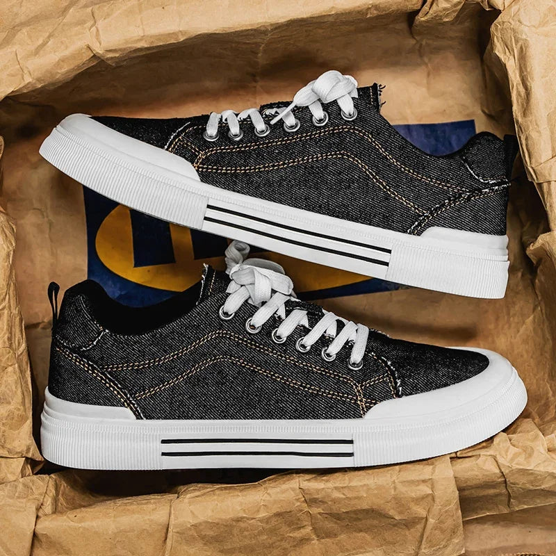 Men's Denim Trainers – Casual Low-Top Sneakers with Grip Sole
