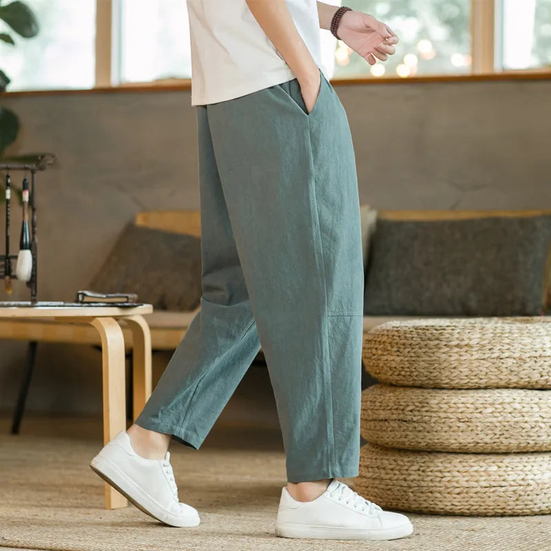 Men's Linen Drawstring Trousers – Relaxed Lightweight Fit – view 8