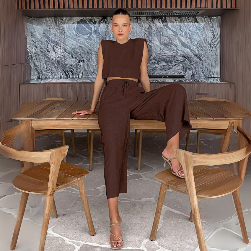 Women's Linen Twin Set – Cropped Top & Wide-Leg Trousers – view 6