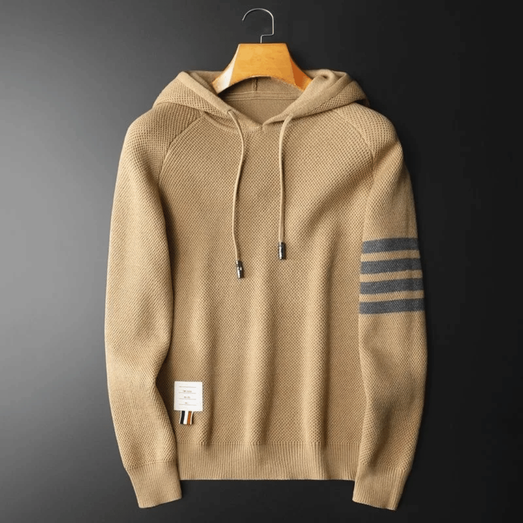 Men's Textured Knit Hoodie – Contrast Stripe Relaxed Fit