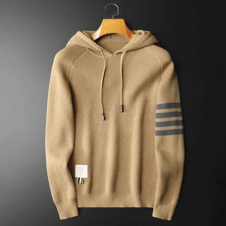 Men's Textured Knit Hoodie – Contrast Stripe Relaxed Fit