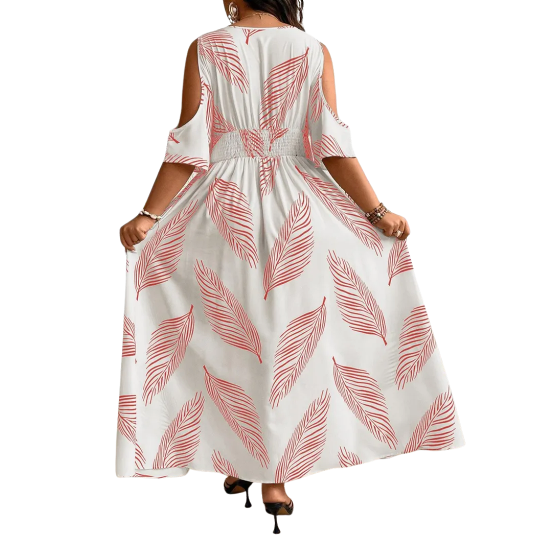 Women's Boho Print Cold Shoulder Dress - Effortless Summer Elegance