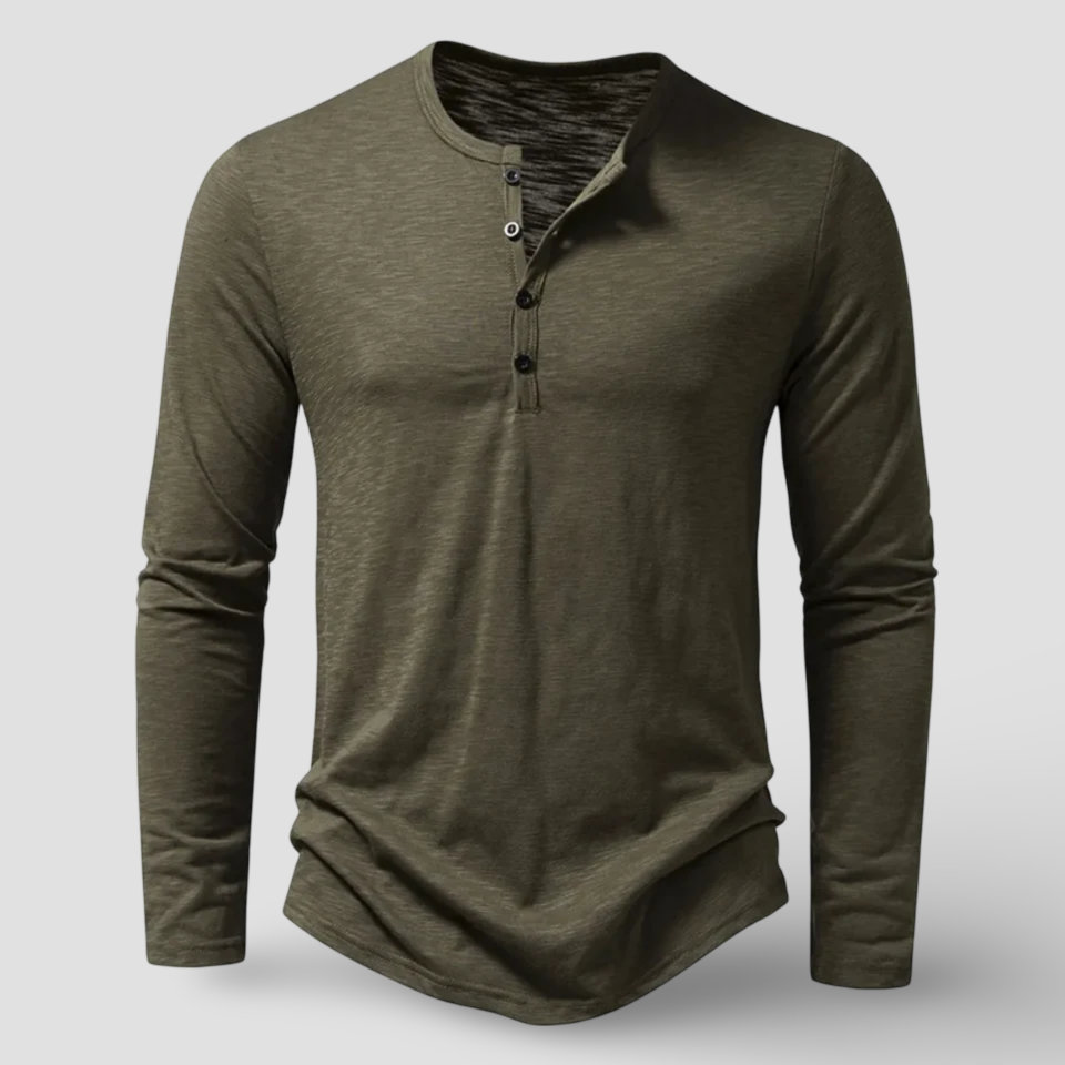 Men's Cotton Long Sleeve Henley Shirt – Classic Button Placket