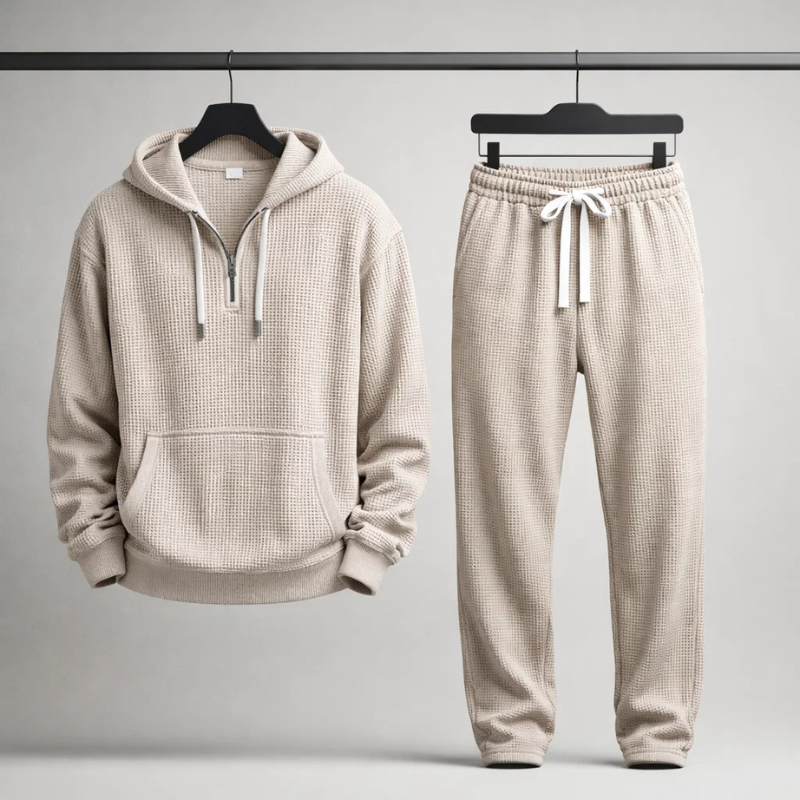 Men's Waffle-Knit Set – Quarter-Zip Hoodie & Joggers – view 3