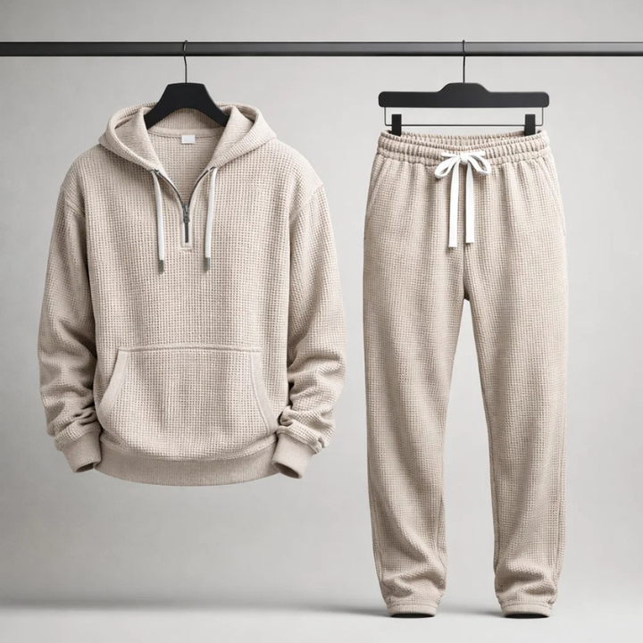 Men's Waffle-Knit Set – Quarter-Zip Hoodie & Joggers – view 3