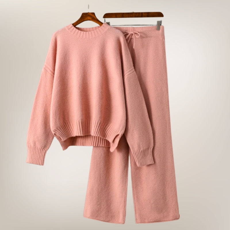 Women's Knitted Two-Piece Set – Jumper and Wide-Leg Trousers
