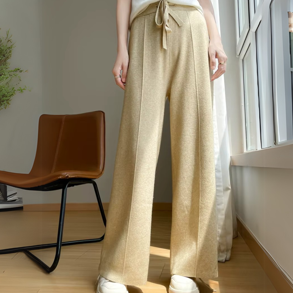 Women's Cashmere Wide-Leg Trousers – Drawstring Lounge Luxury – view 12