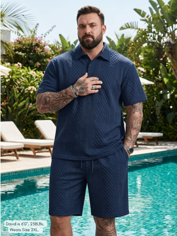 Men's Textured Knit Polo & Shorts Set – Smart Casual Summer Co-Ord – view 12