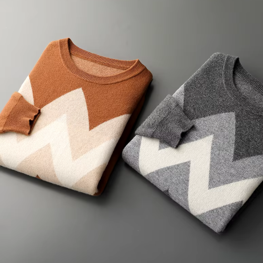 Men's Geometric Knit Jumper – Bold Pattern Crew Neck Sweater – view 12