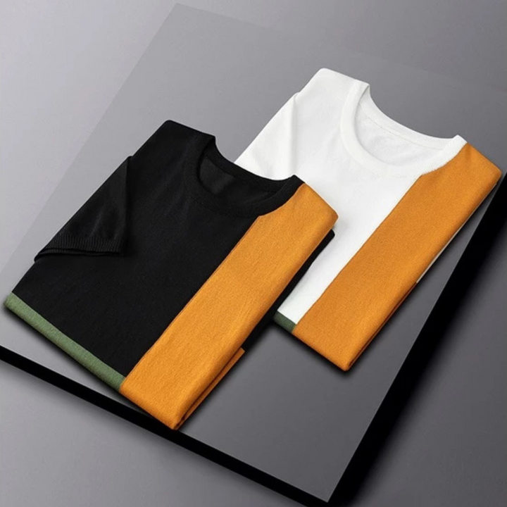 Men's Cotton-Blend Colourblock Knit Top – Smart Casual Crew Neck – view 5