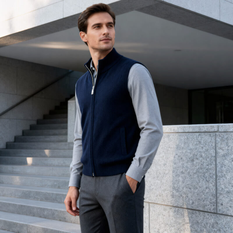 Men's Cashmere Gilet – Lightweight Zip Body Warmer Vest – view 3