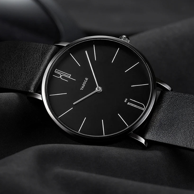 Men's Leather Strap Dress Watch – Slim Stainless Steel Case – view 6