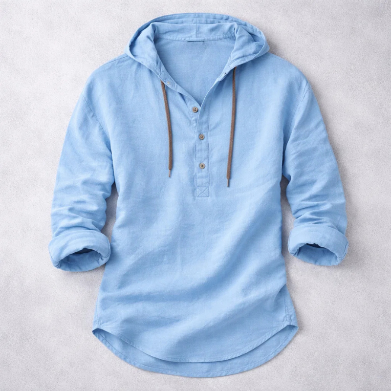 Men's Linen Hooded Overshirt – Breathable Summer Hoodie Shirt – Blue