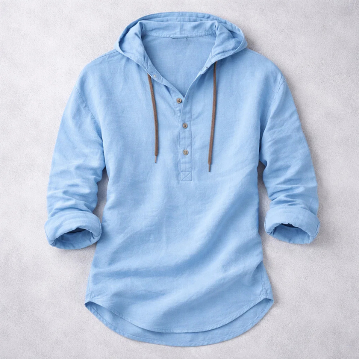 Men's Linen Hooded Overshirt – Breathable Summer Hoodie Shirt – Blue