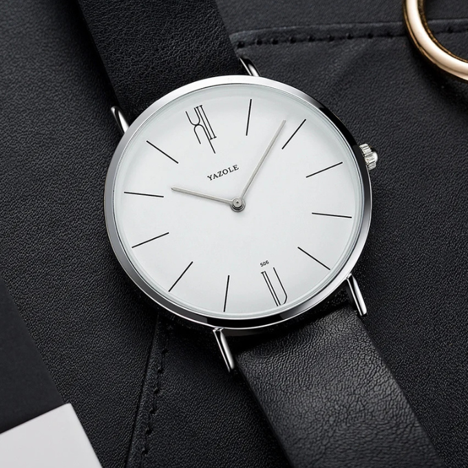 Men's Leather Strap Dress Watch – Slim Stainless Steel Case – view 8