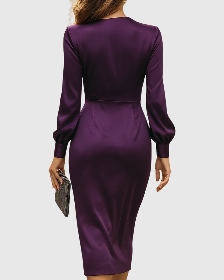 Women's Satin Wrap Midi Dress - Effortless Evening Elegance
