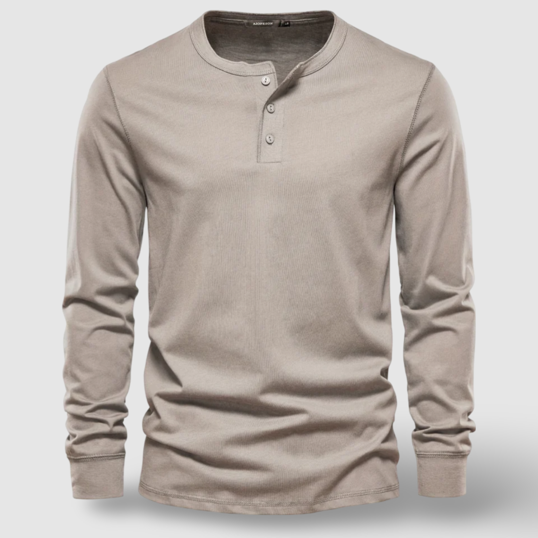 Men's Long Sleeve Cotton Henley – Buttoned Everyday Top – Black