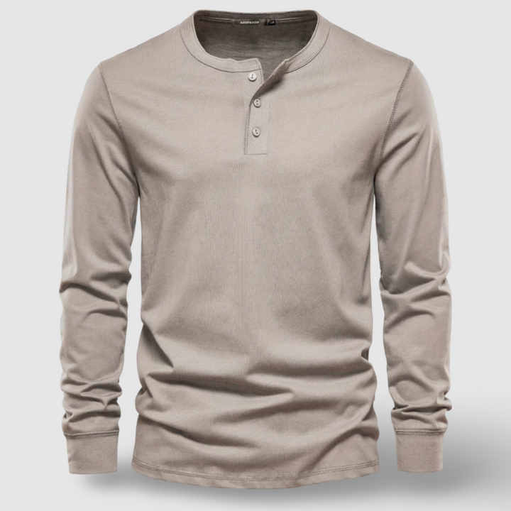 Men's Long Sleeve Cotton Henley – Buttoned Everyday Top – Black