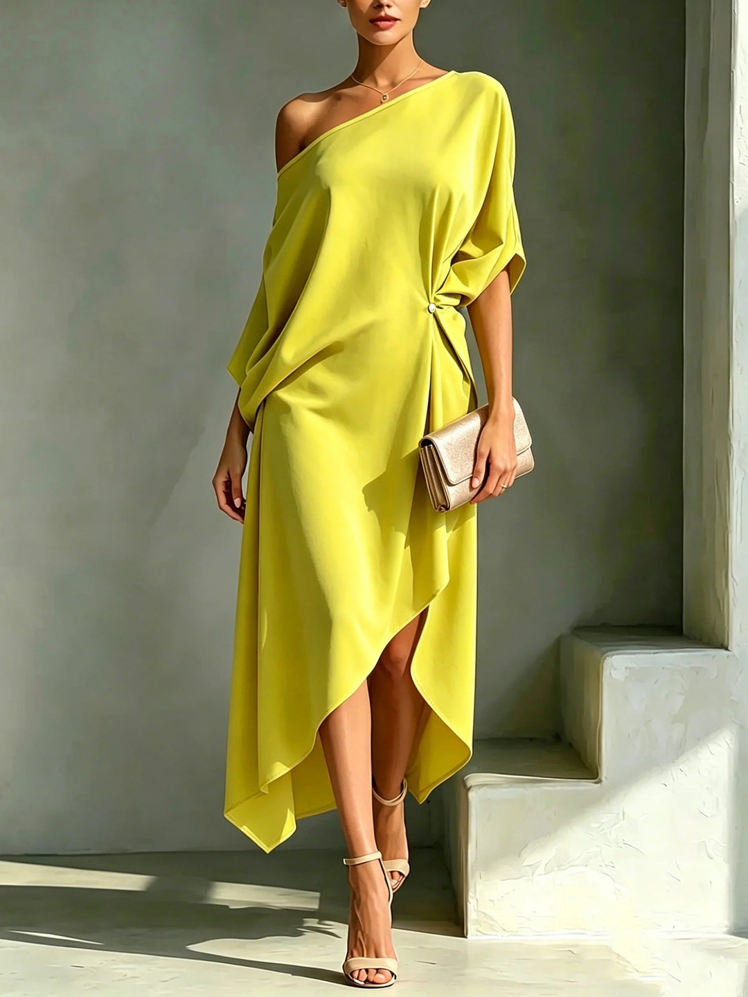 Women's Asymmetric One-Shoulder Midi Dress – Elegant Occasionwear