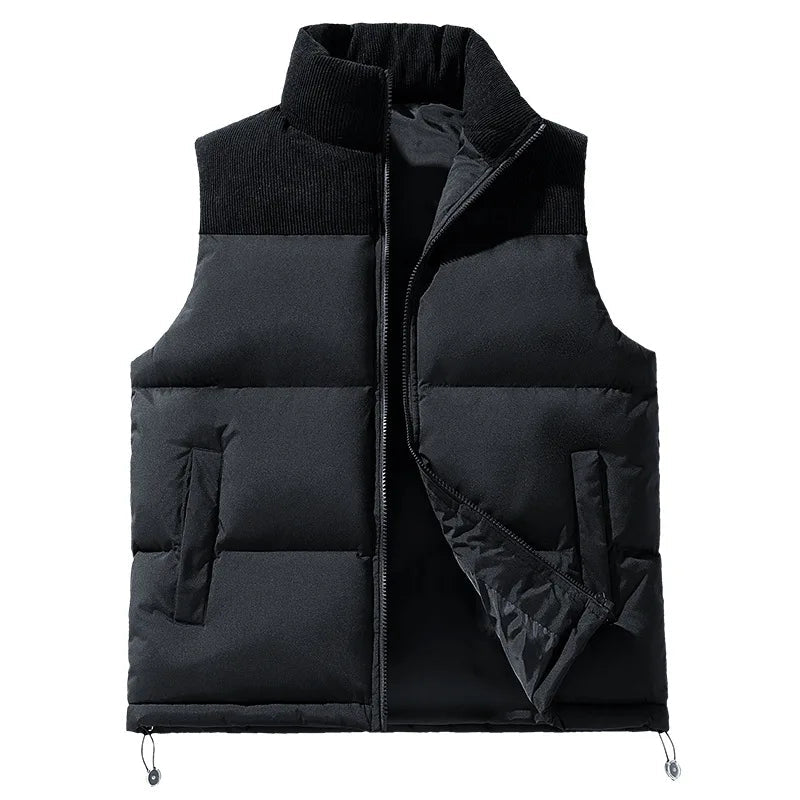Men's Basel Quilted Gilet – Padded Corduroy-Collar Vest – Black