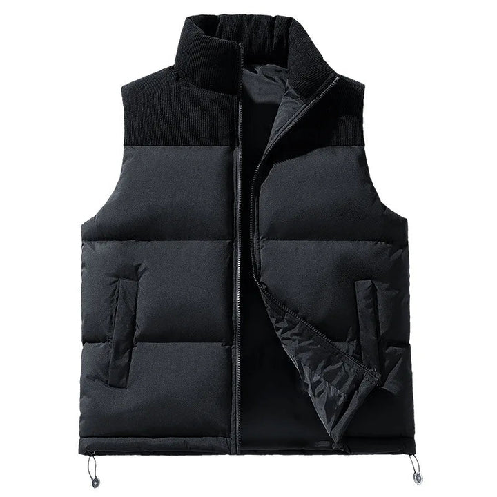Men's Basel Quilted Gilet – Padded Corduroy-Collar Vest – Black