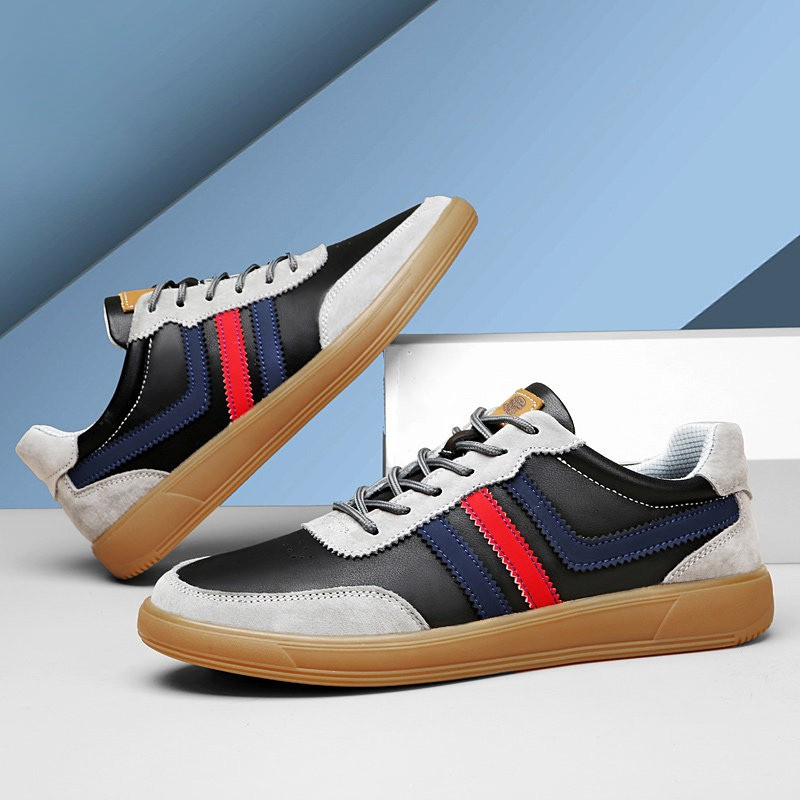 Men's Retro Leather Trainers - Suede Trim Court Sneakers – view 7