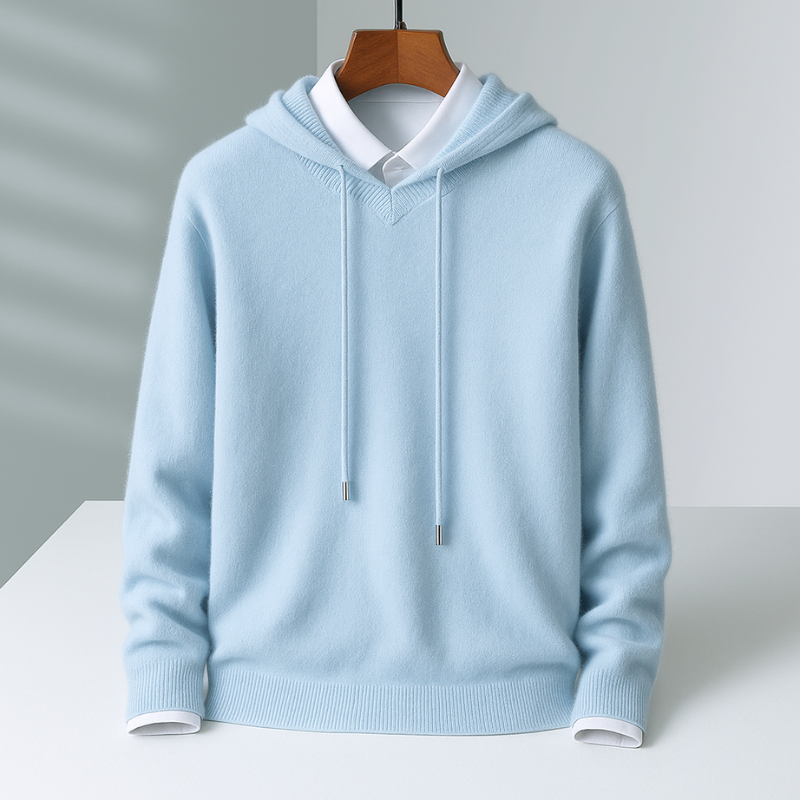 Men's Cashmere Hoodie – Soft Tailored Pullover Hood – Blue