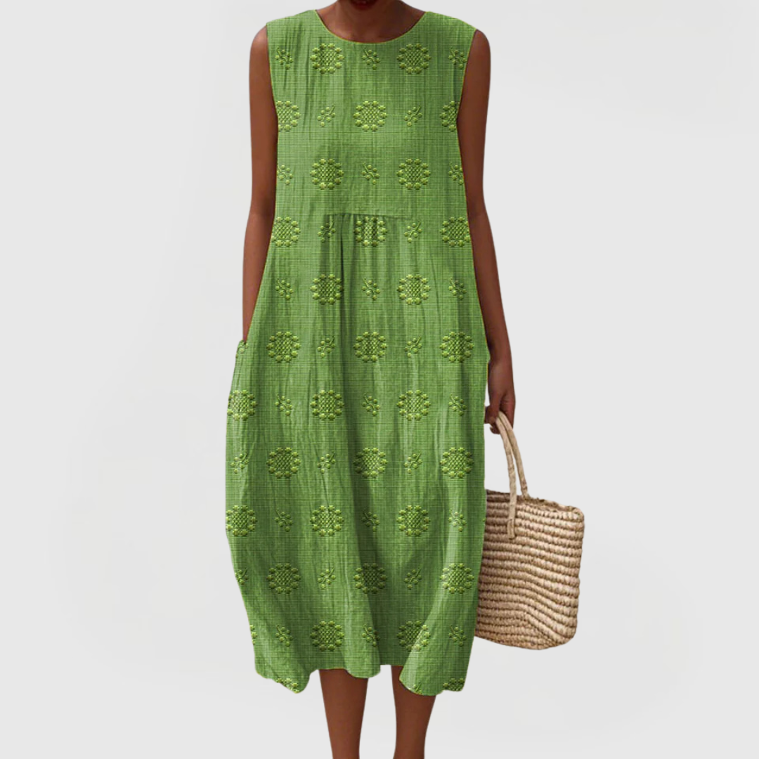 Women's Elegant Embroidered Sleeveless Dress with Pockets