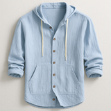 Men's Cotton-Linen Hooded Shirt – Relaxed Button-Up Layer