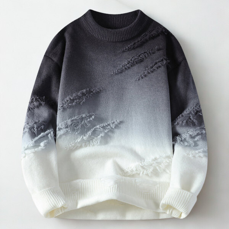 Men's Ombre Knit Jumper – Mock Neck Textured Sweater – Black