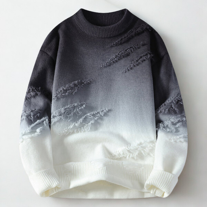 Men's Ombre Knit Jumper – Mock Neck Textured Sweater – Black