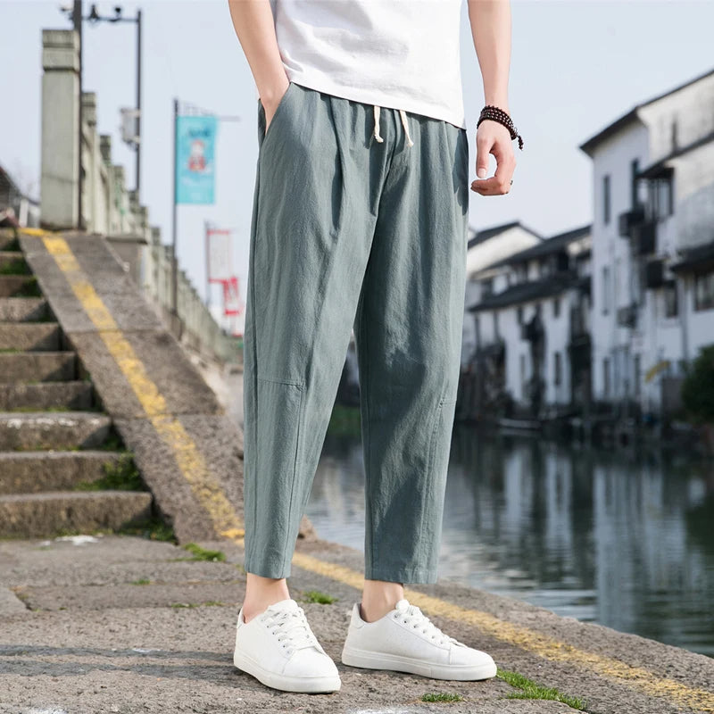 Men's Linen Drawstring Trousers – Veneto Relaxed Summer Wear