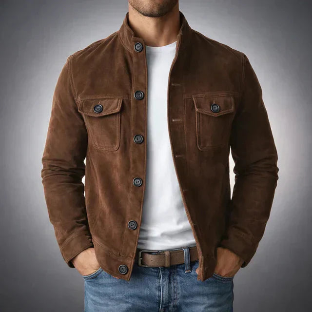 Men's Italian Suede Jacket - Military Inspired, Everyday Elegance