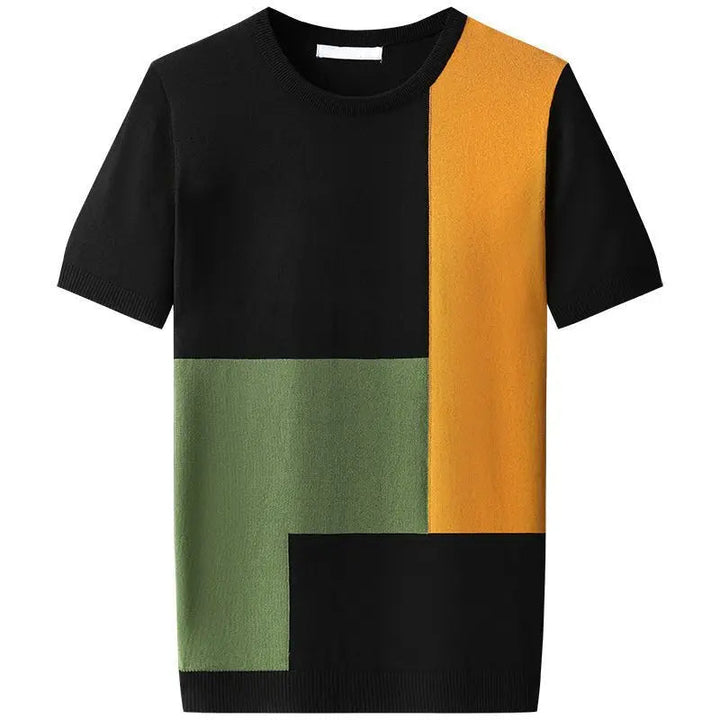 Men's Cotton-Blend Colourblock Knit Top – Smart Casual Crew Neck – view 8