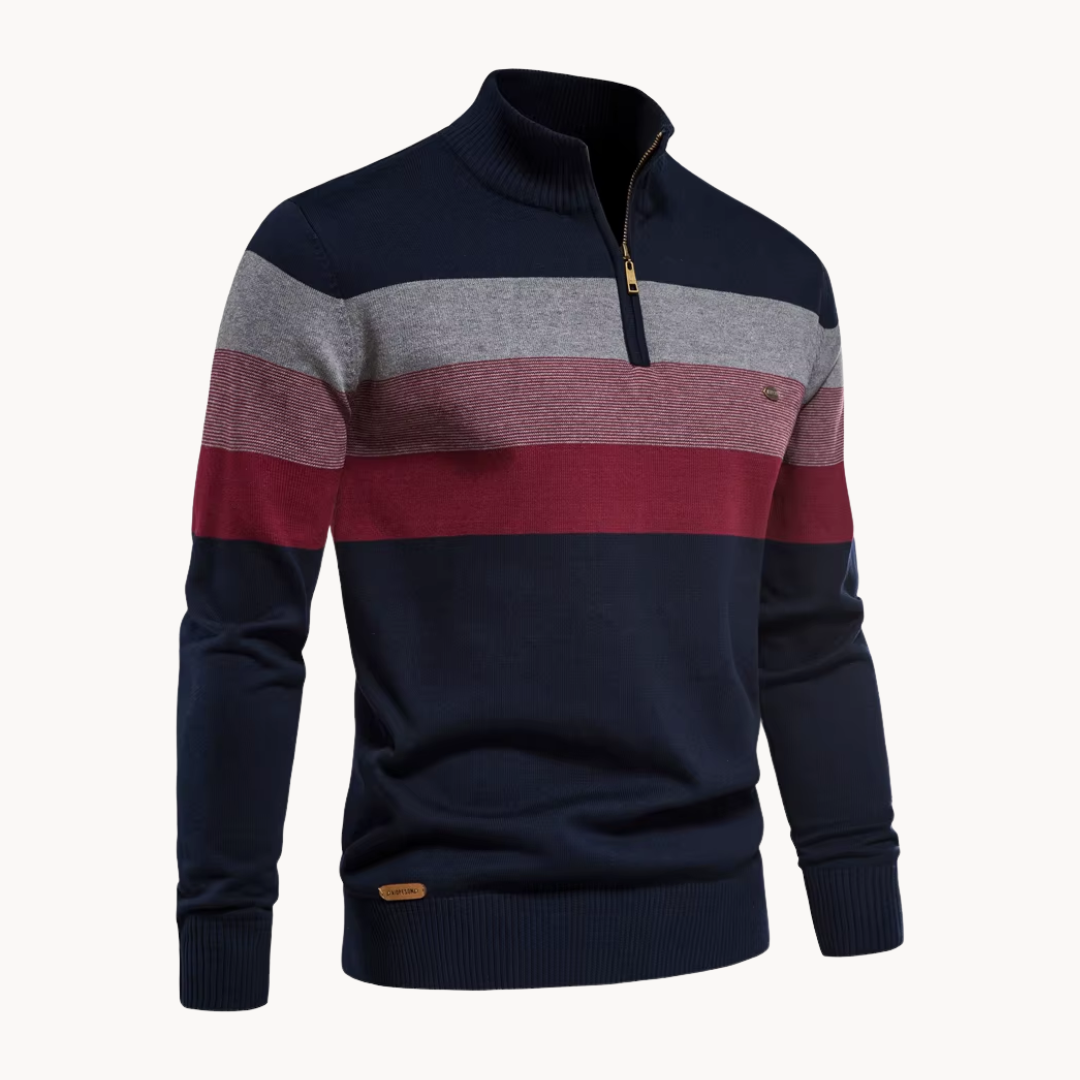 Men's Cotton Quarter-Zip Jumper – Striped Stretch Knit – view 11