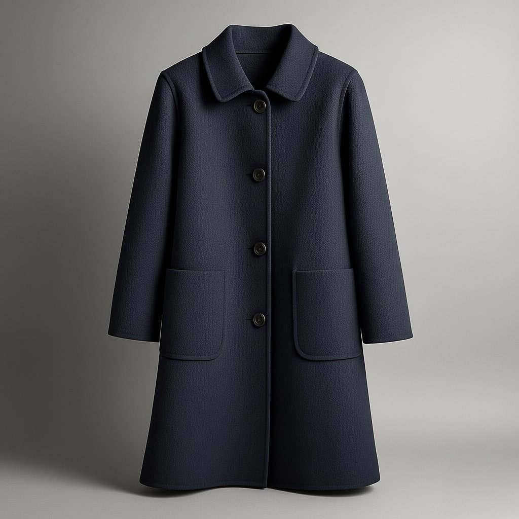 Women's Virgin Wool Coat – Tailored Straight-Cut Winter Overcoat – Navy