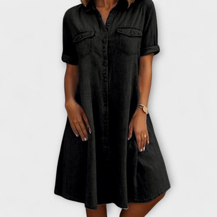 Women's A-Line Dress with Short Sleeves - Everyday Elegance