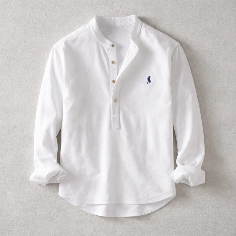 Men's Washed Linen Shirt – Tailored Long-Sleeve Summer Shirt – White