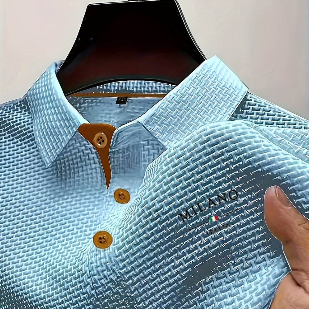Men's Textured Knit Polo Shirt – Smart Casual Staple – Blue