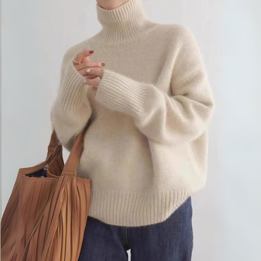 Women's Cashmere Roll Neck Jumper – Oversized Chunky Knit – view 4