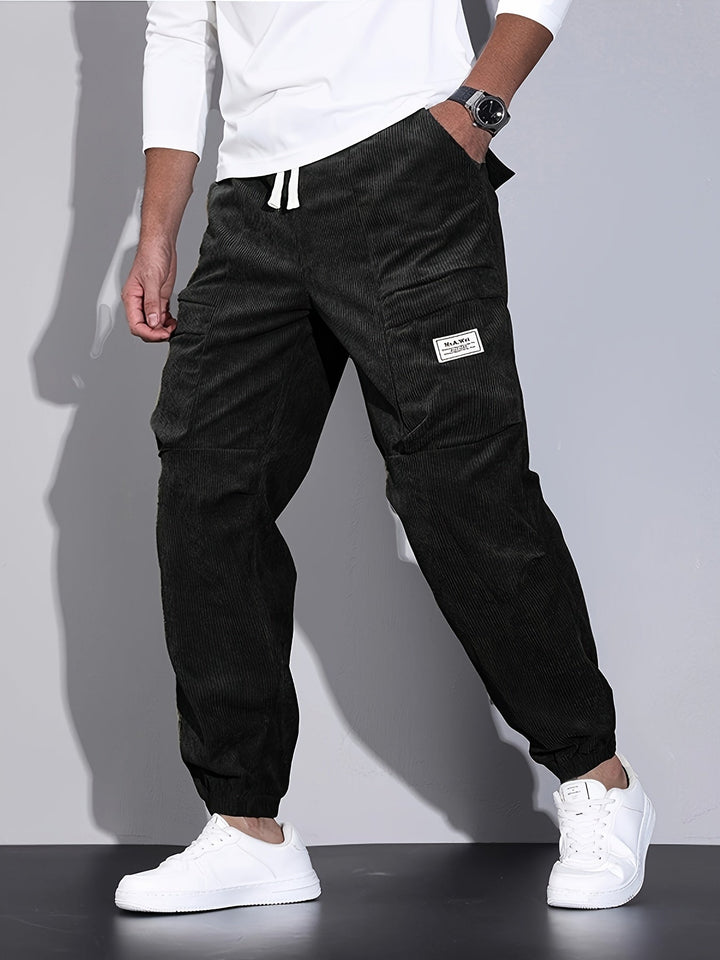 Men's Corduroy Cargo Trousers – Relaxed Tapered Drawstring Fit – view 5
