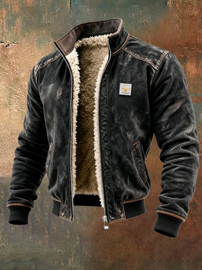 Men's Sherpa-Lined Bomber Jacket – Warm Leather-Effect Winter Coat – view 5