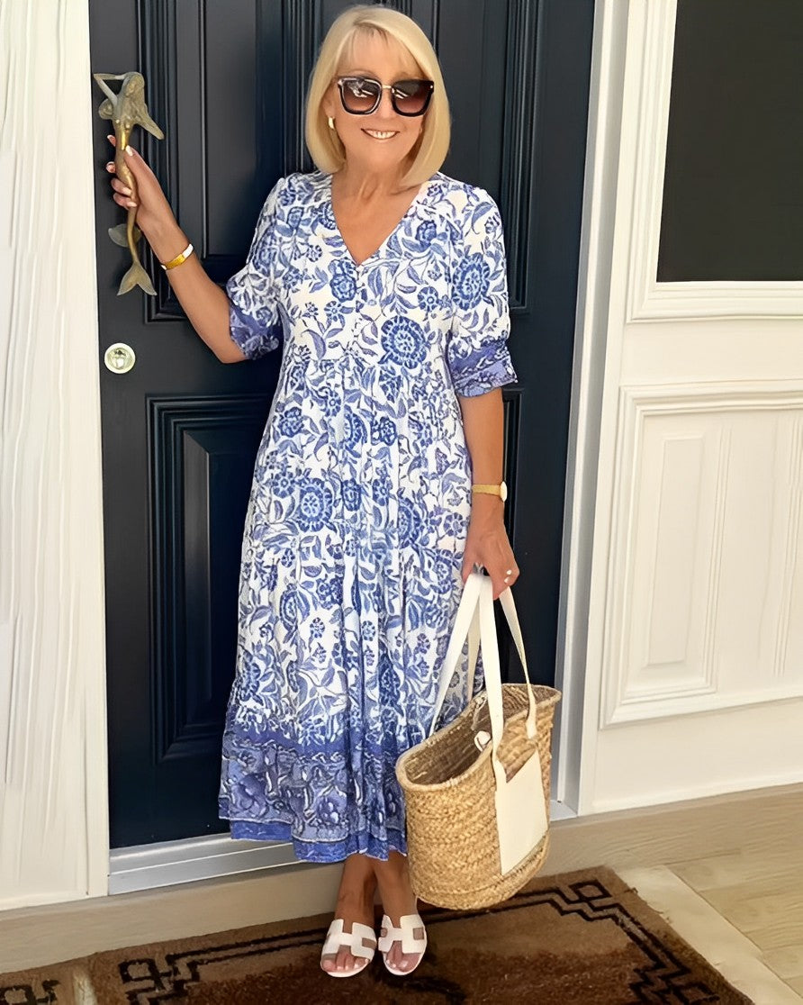 Women's Graceful V-Neck Floral Dress - Everyday Elegance