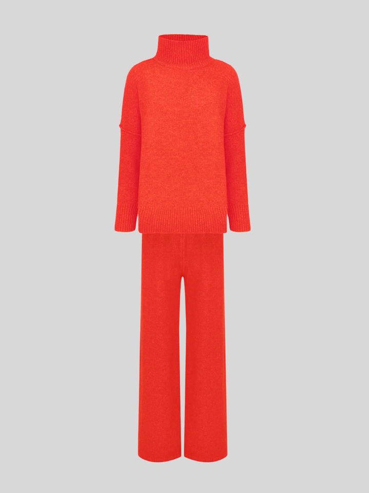 Women's Knit Co-ord Set – Roll Neck Jumper & Wide-Leg Trousers