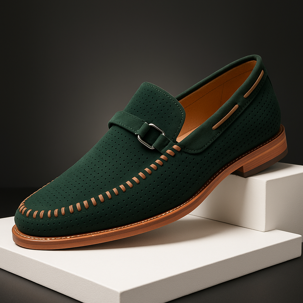 Men's Suede Loafers with Buckle – Breathable Slip-On Shoes
