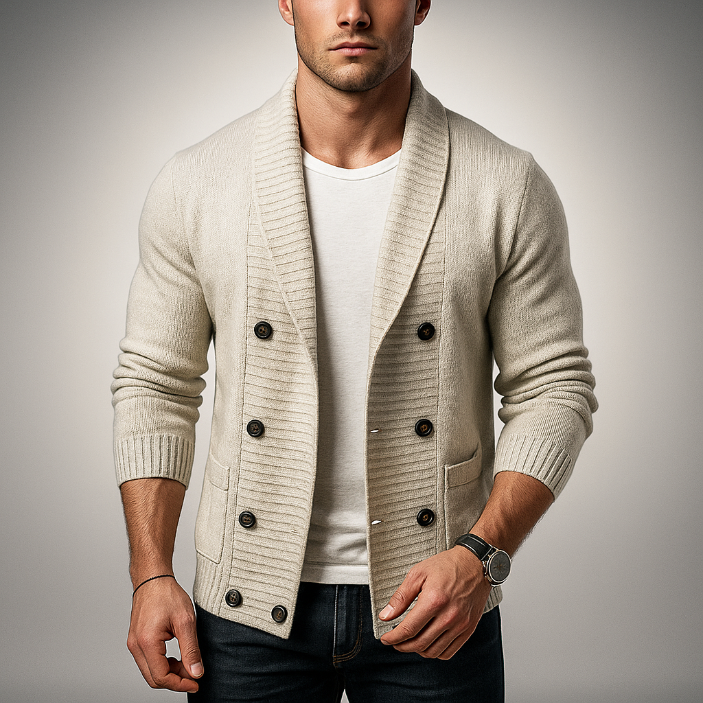 Men's Double-Breasted Shawl Collar Cardigan – Smart Layering – view 5