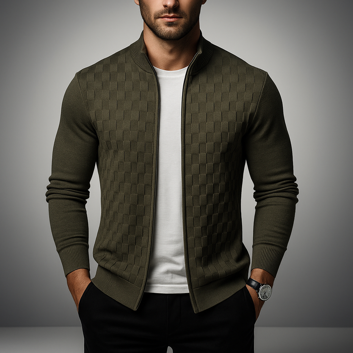 Men's Basketweave Zip Cardigan – Stand-Collar Knit Jacket – view 3