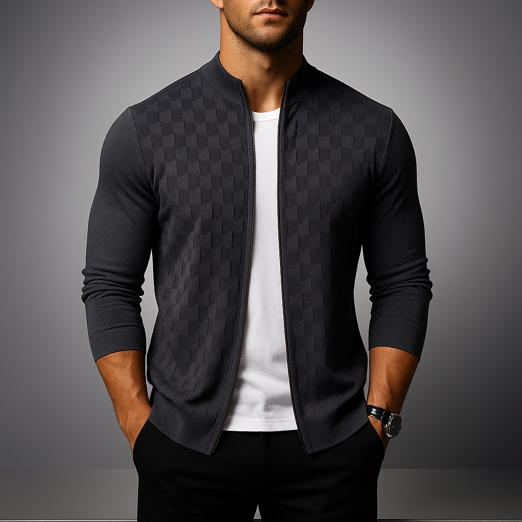 Men's Basketweave Zip Cardigan – Stand-Collar Knit Jacket – view 2