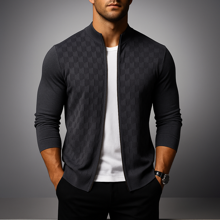 Men's Basketweave Zip Cardigan – Stand-Collar Knit Jacket – view 2
