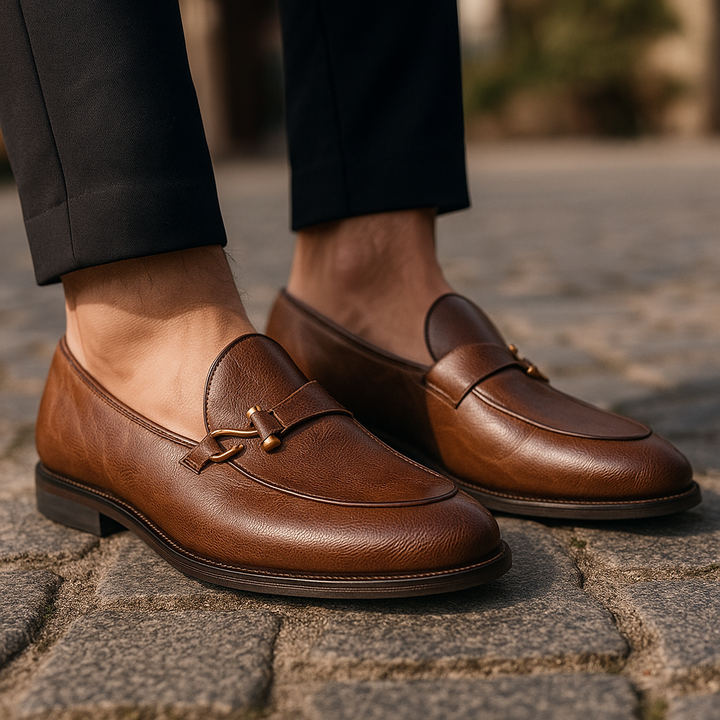 Men's Grain Leather Buckle Loafers – Smart Slip-On Monk Shoes – view 8